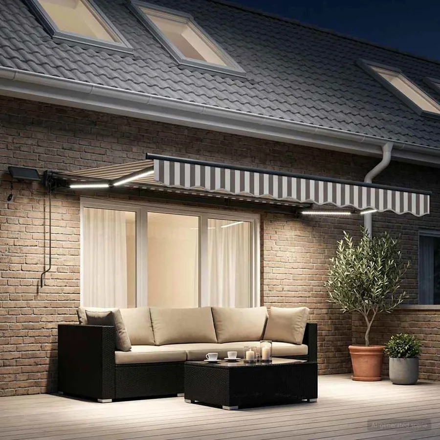 Cadre de store manuel avec LEDs Gris clair et blanc 2,5 x 2 m