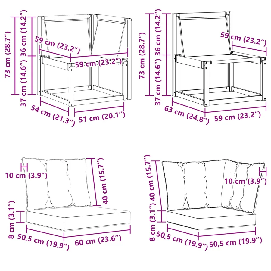 Canapé d’extérieur milieu et coin avec coussin 3 Pièce Blanc - 11
