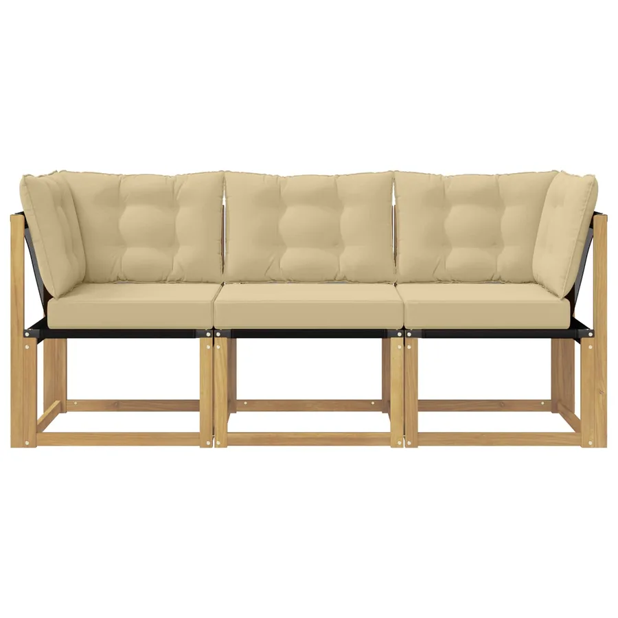 Canapé d’extérieur milieu et coin avec coussin 3 Pièce Blanc - 5