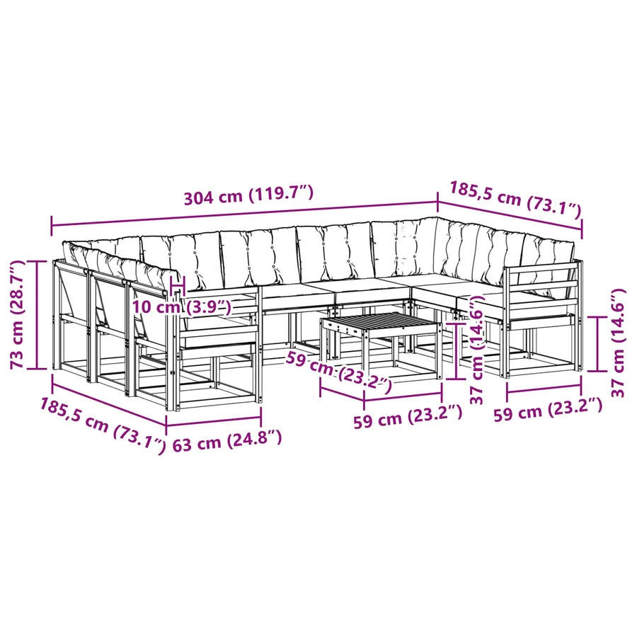 Ensemble de canapés d'extérieur 10 pcs Blanc et Beige - 10
