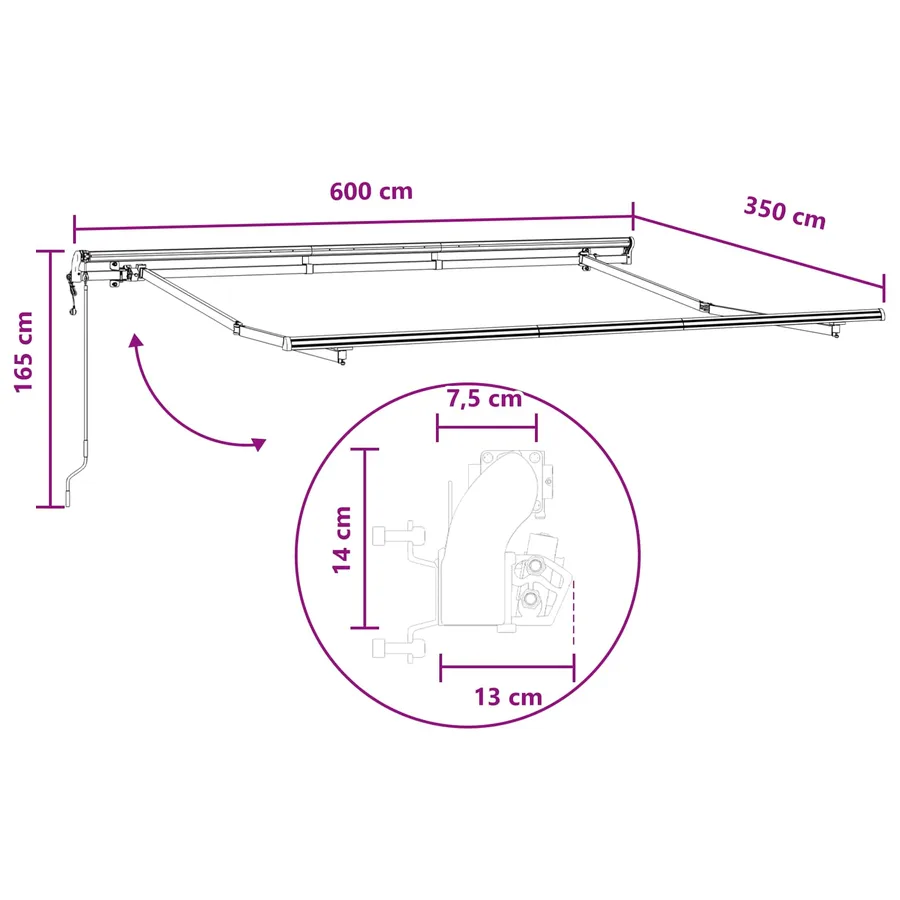 Auvent rétractable Sable 600 × 350 cm Tissu et Aluminium - 8