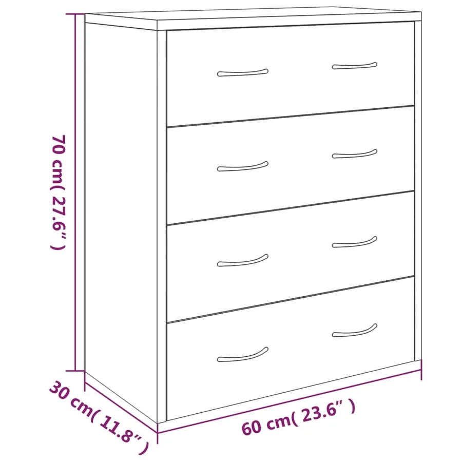 Buffet avec 4 tiroirs 60x30,5x71 cm Gris béton - 7