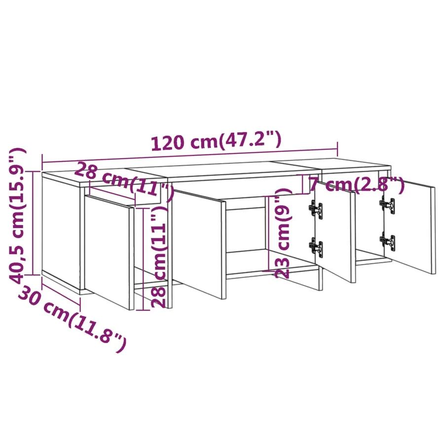 Meuble TV gris béton 120x30x40,5 cm bois d'ingénierie - 8