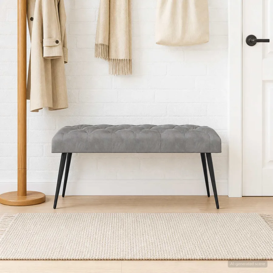 Banc avec capitonnage bouton Gris clair 110 x 40 x 46 cm - 3