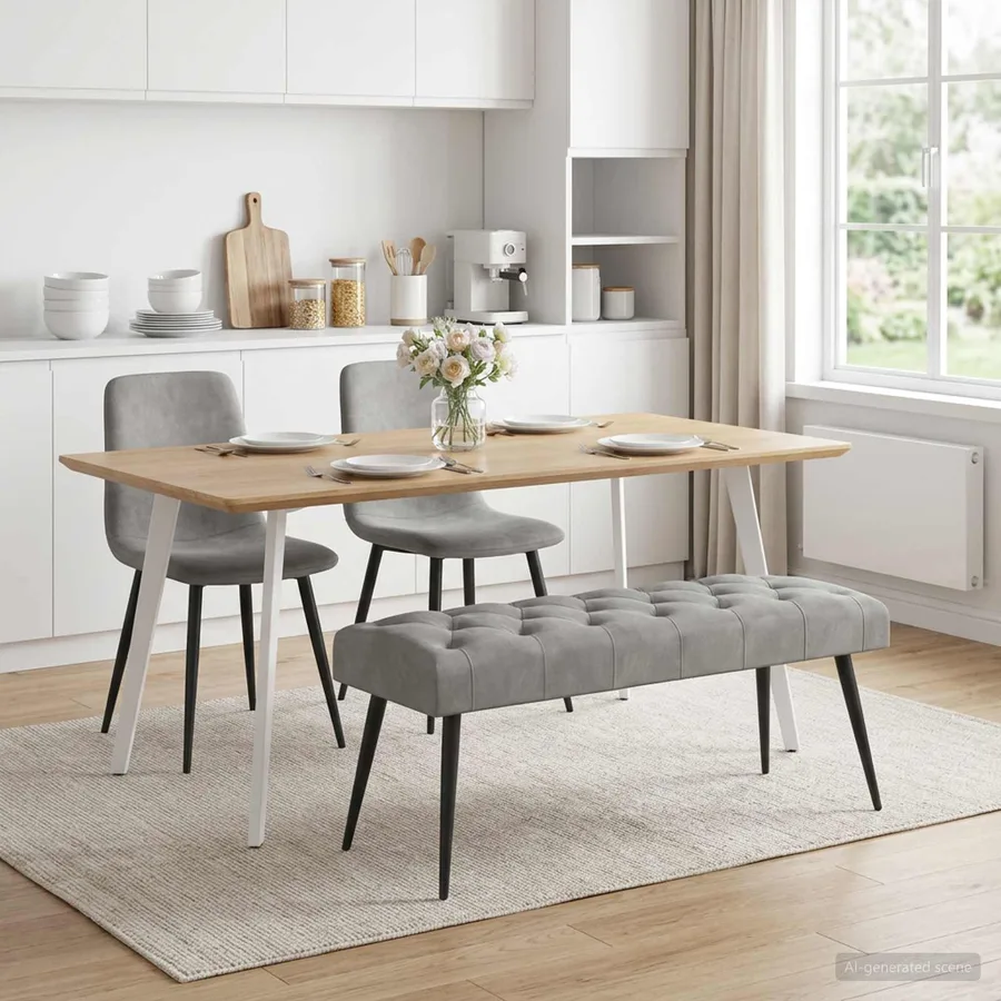 Banc avec capitonnage bouton Gris clair 110 x 40 x 46 cm - 4