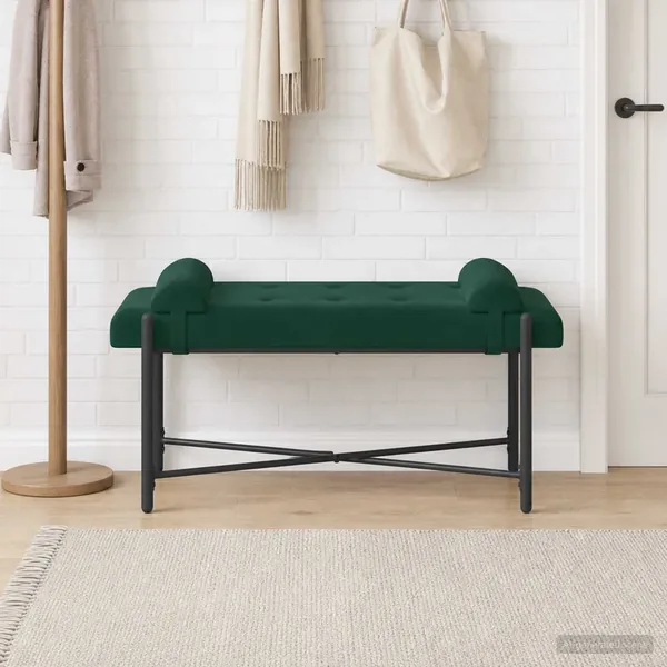 Banc capitonné à boutons avec coussins Vert foncé Velours