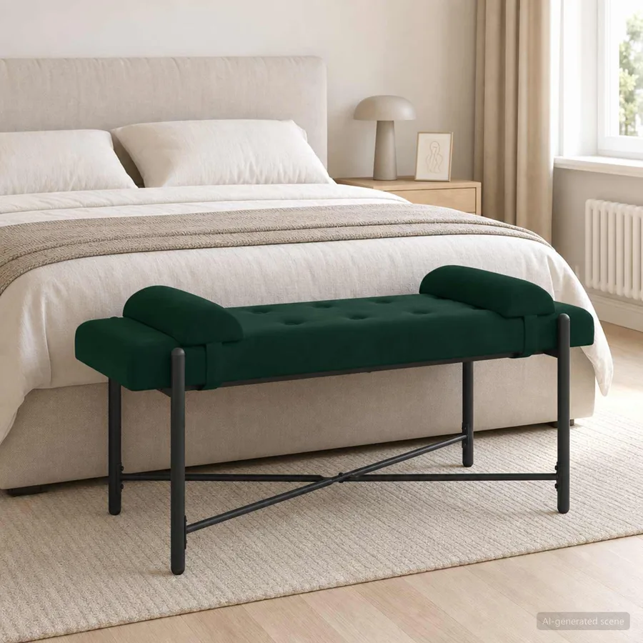Banc capitonné à boutons avec coussins Vert foncé Velours - 3
