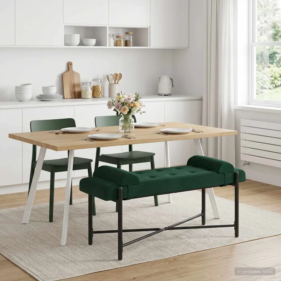 Banc capitonné à boutons avec coussins Vert foncé Velours - 4