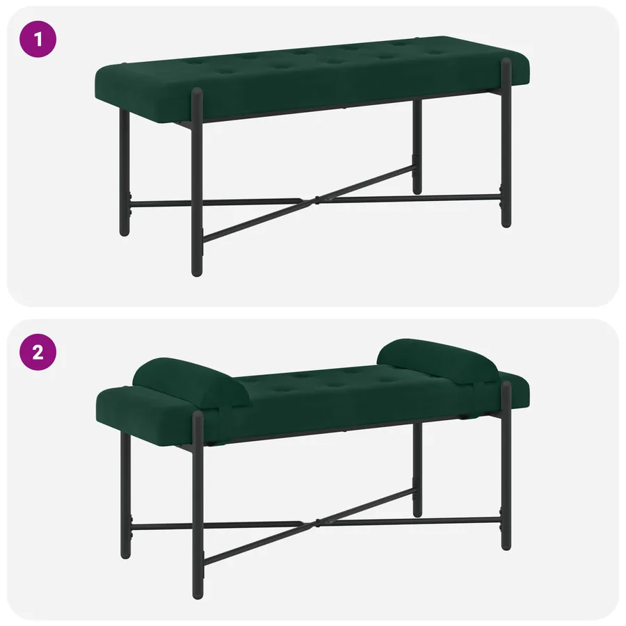 Banc capitonné à boutons avec coussins Vert foncé Velours - 9