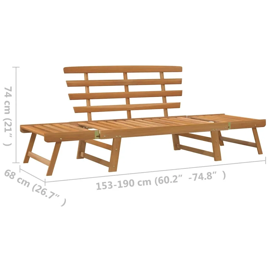 Banc de jardin 2-en-1 190 cm Bois solide d'acacia - 10