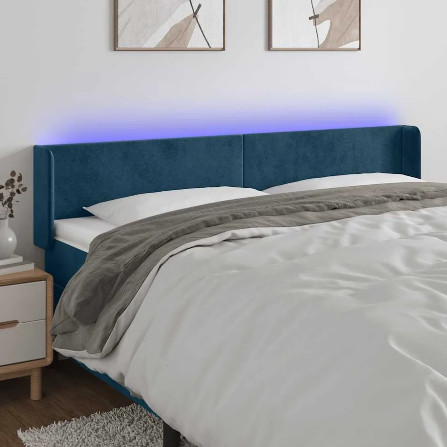 Tête de lit à LED Bleu foncé 183x16x78/88 cm Velours