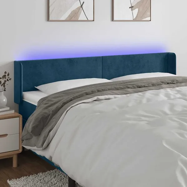 Tête de lit à LED Bleu foncé 183x16x78/88 cm Velours