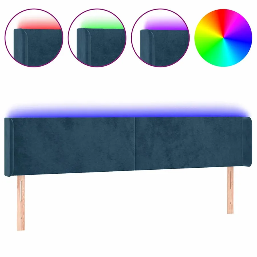 Tête de lit à LED Bleu foncé 183x16x78/88 cm Velours - 2