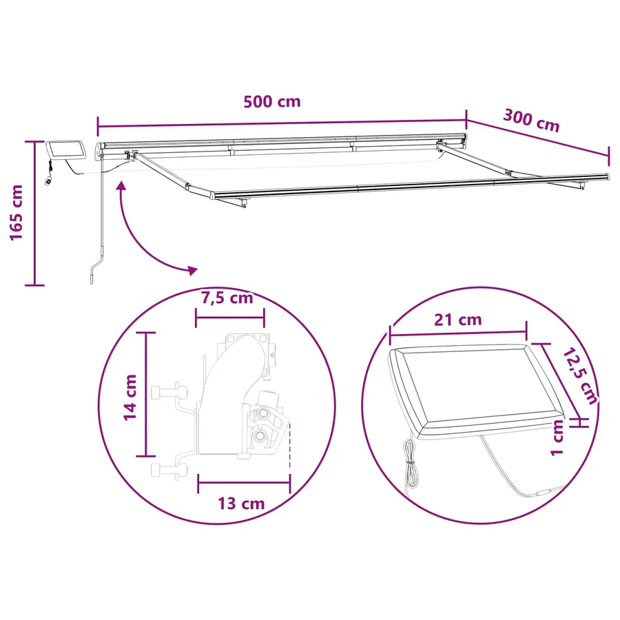 Auvent rétractable Gris clair et blanc 500 × 300 cm - 10
