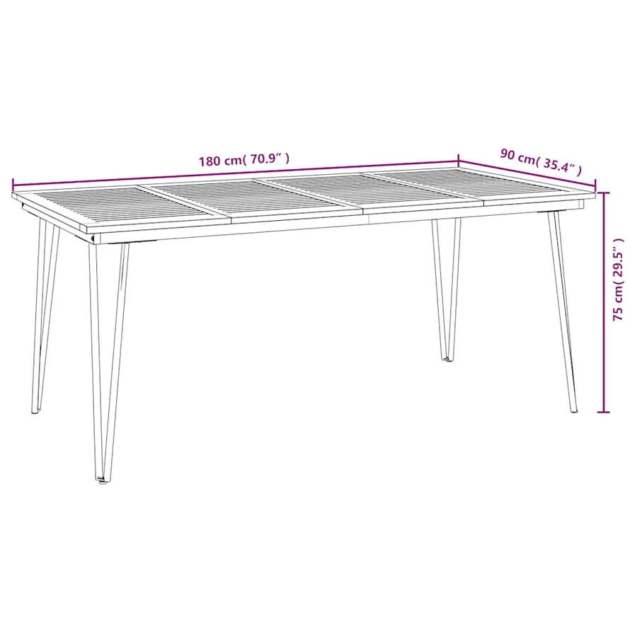 Table de jardin avec pieds épingle à cheveux 180x90x75 acacia - 8