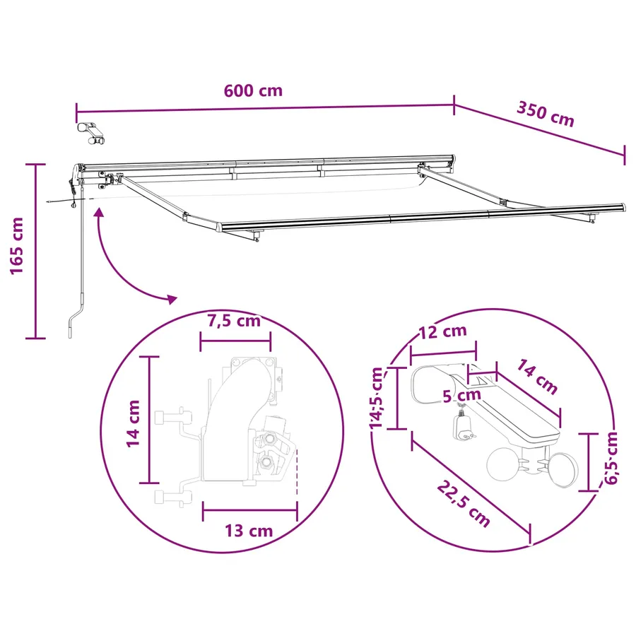 Auvent rétractable Gris clair et blanc 600 × 350 cm Polyester - 12