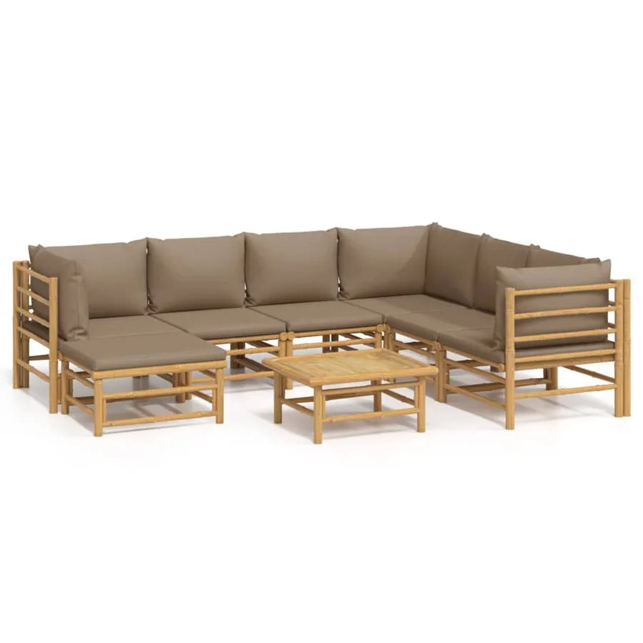 Salon de jardin 8 pcs avec coussins taupe bambou - 2