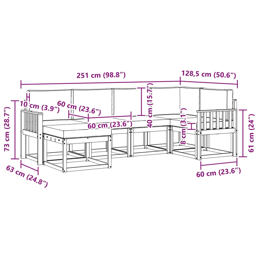 Ensemble de canapés d'extérieur 6 pcs Blanc et Beige Polyester - 7