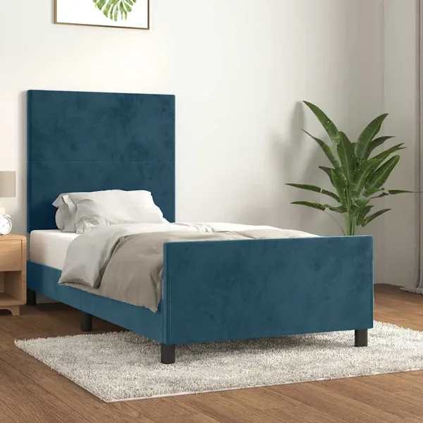 Cadre de lit sans matelas bleu foncé 90x190 cm velours