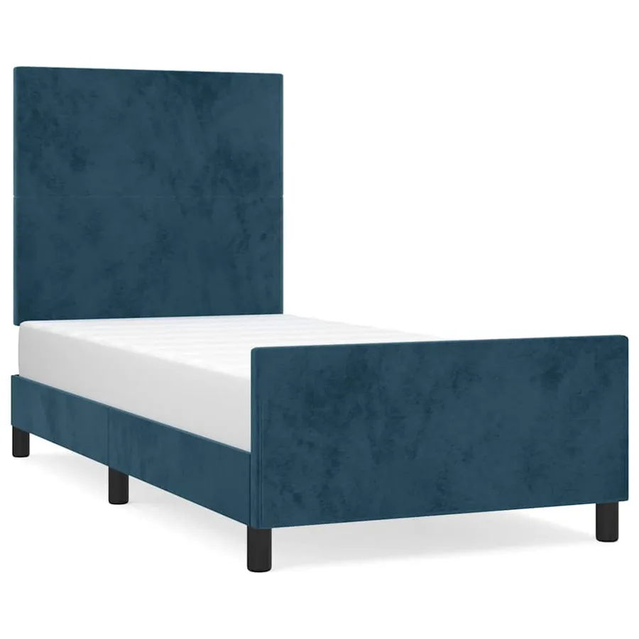 Cadre de lit sans matelas bleu foncé 90x190 cm velours - 2