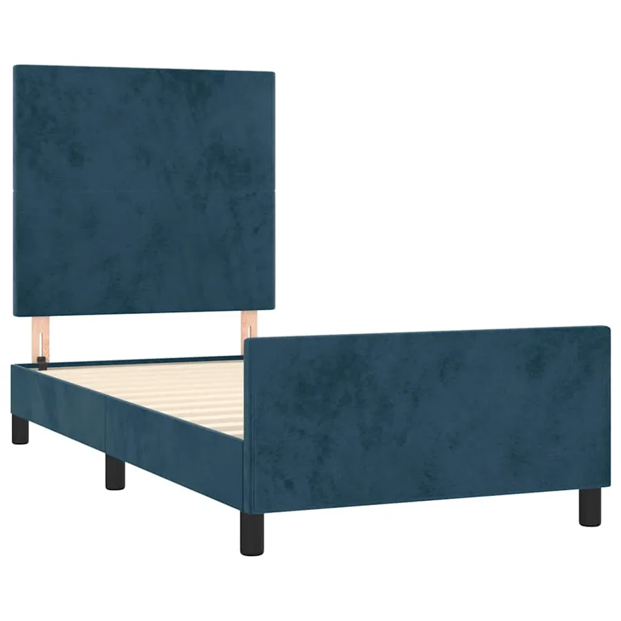 Cadre de lit sans matelas bleu foncé 90x190 cm velours - 4