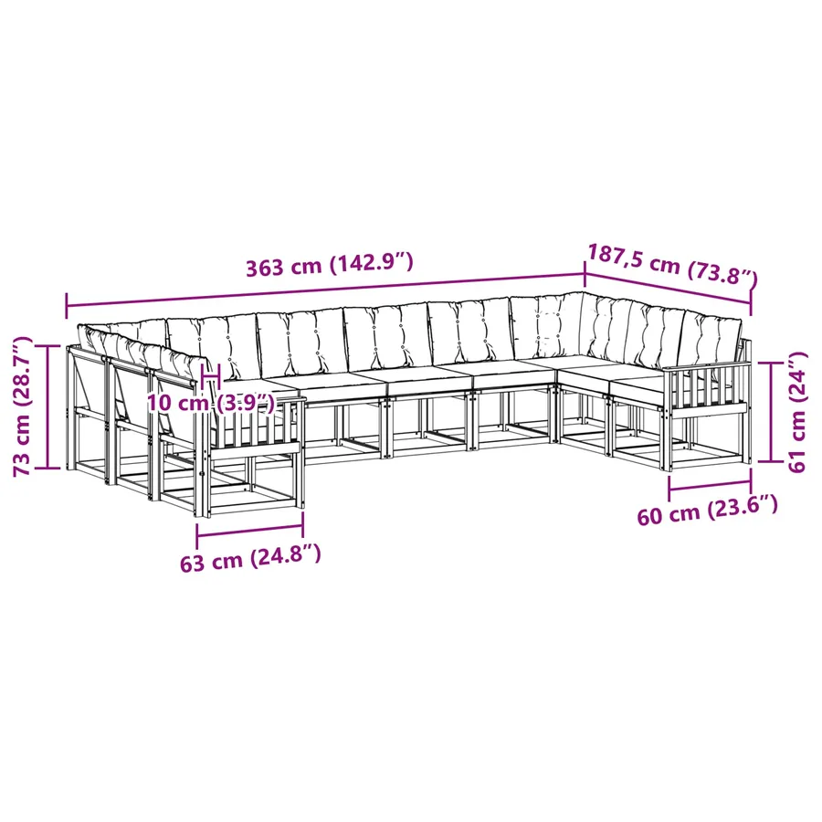 Ensemble de canapés d'extérieur 10 pcs Blanc et Beige - 9