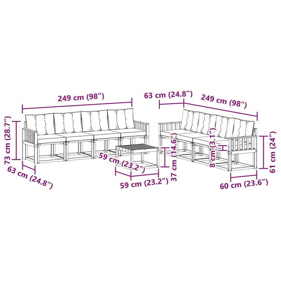 Ensemble de canapés d'extérieur 9 pcs Blanc et Beige - 8
