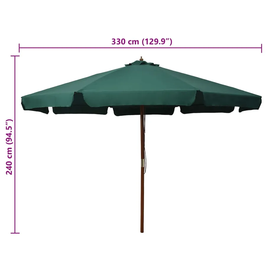 Parasol d'extérieur avec mât en bois 330 cm Vert - 5