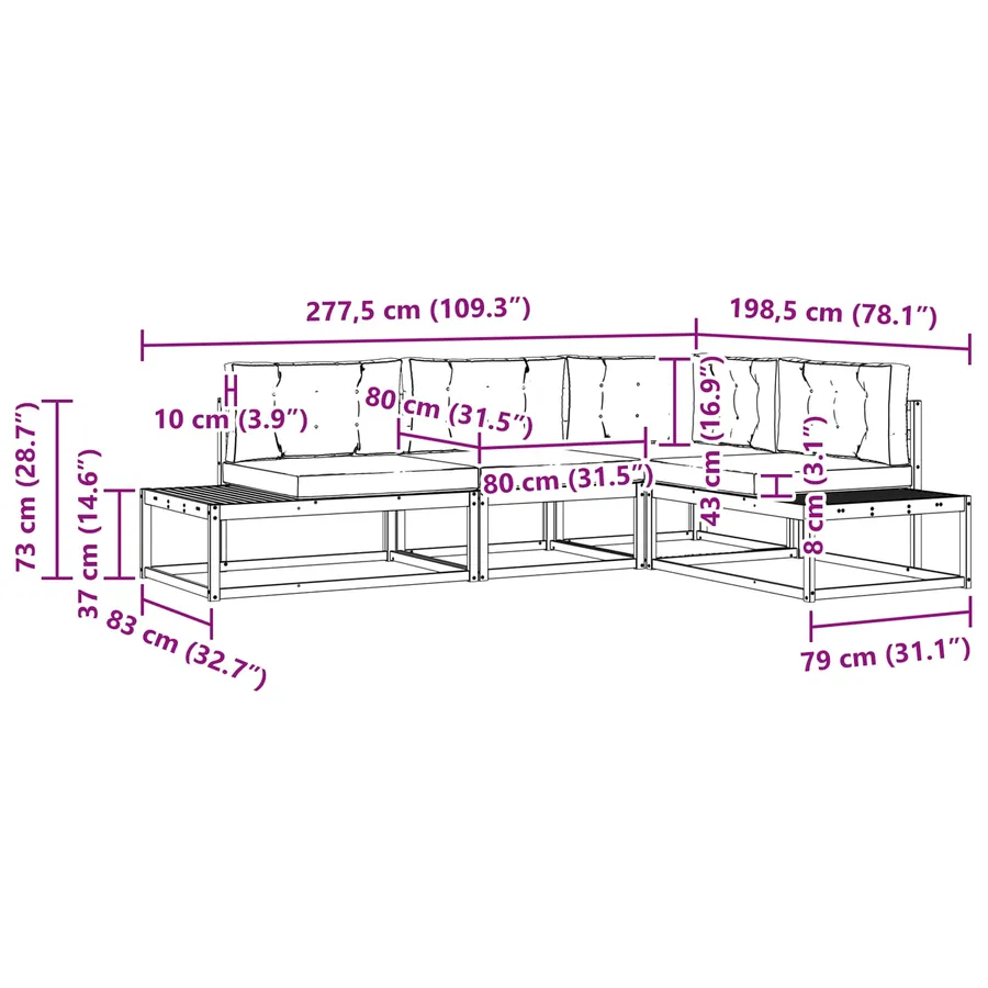 Ensemble de canapés d'extérieur Blanc 277,5 x 198,5 x 73 cm - 9