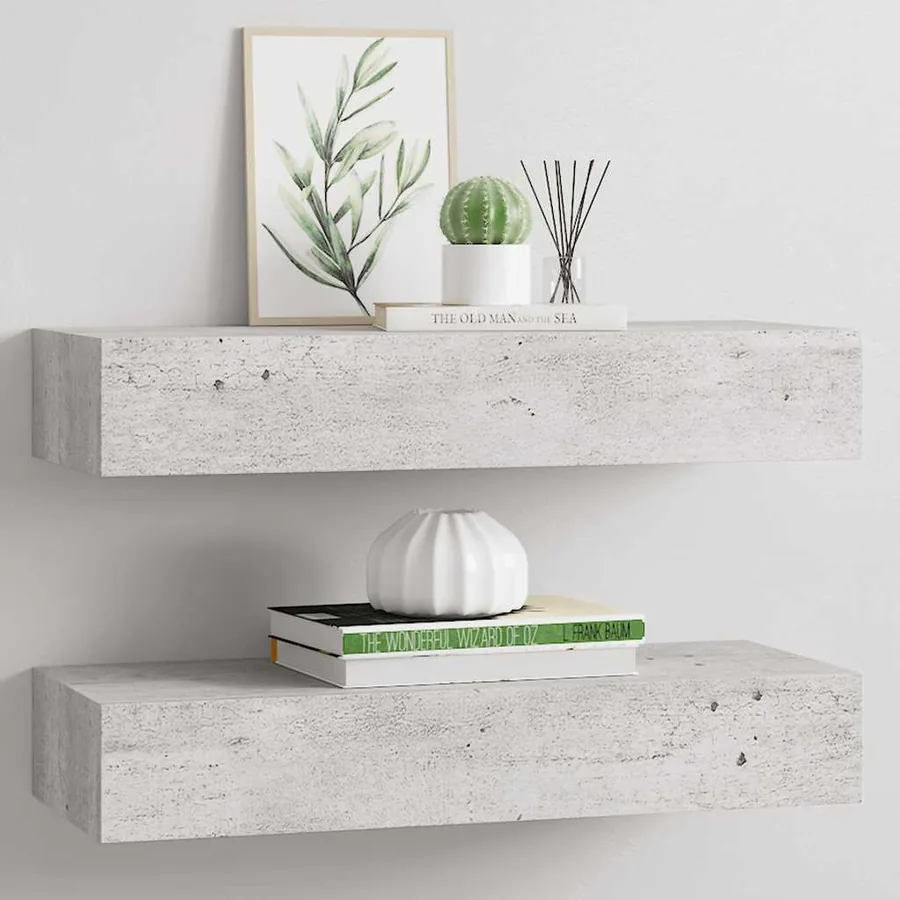 Étagères à tiroir murales 2 pcs Gris béton 60x23,5x10 cm MDF