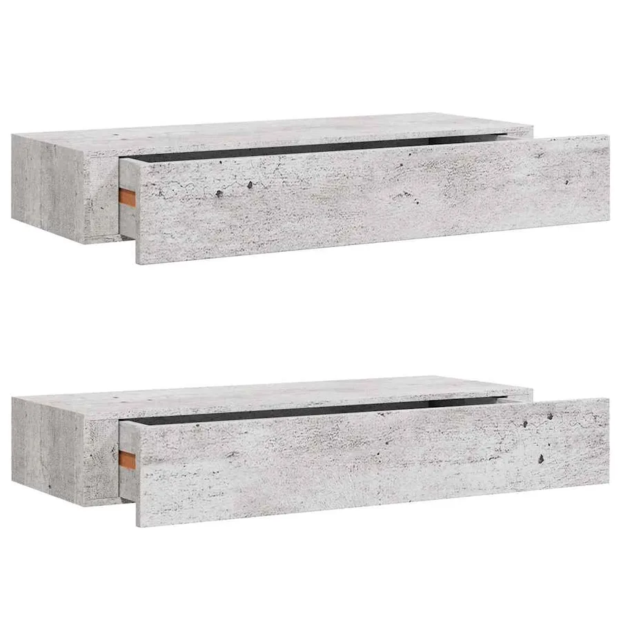 Étagères à tiroir murales 2 pcs Gris béton 60x23,5x10 cm MDF - 2
