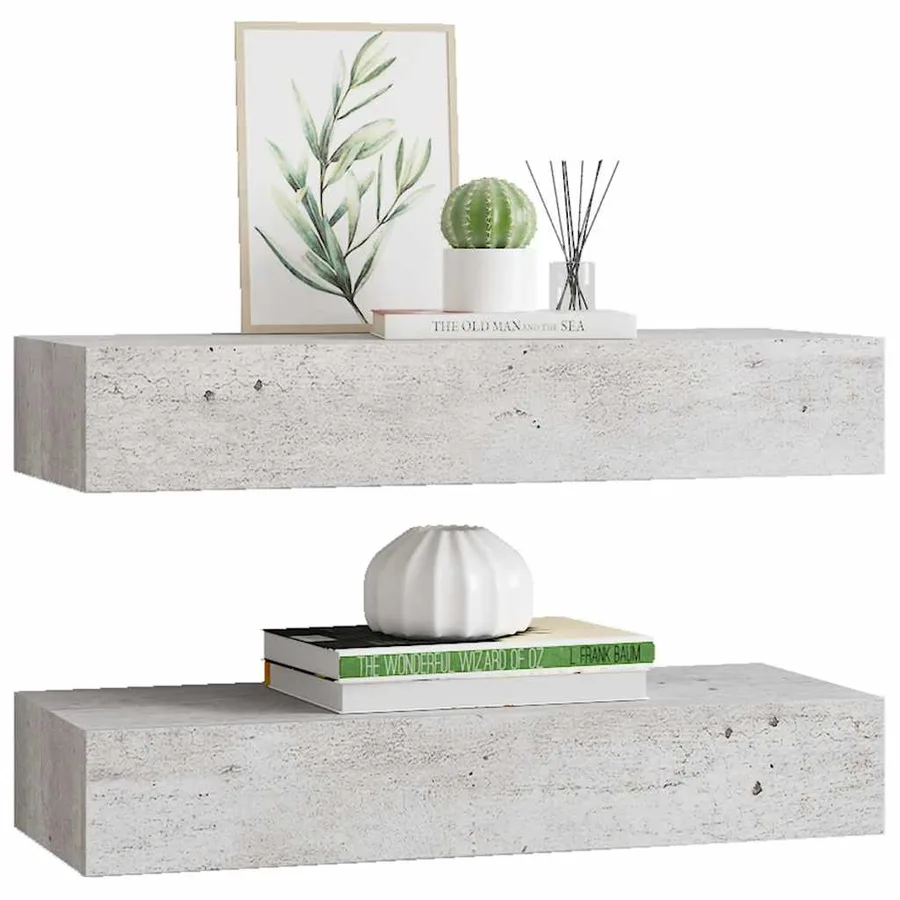 Étagères à tiroir murales 2 pcs Gris béton 60x23,5x10 cm MDF - 4