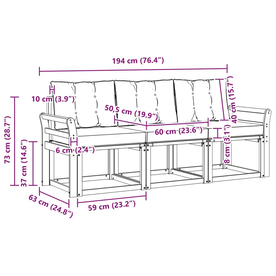 Ensemble de canapés d'extérieur 3 pcs Blanc et noir - 6