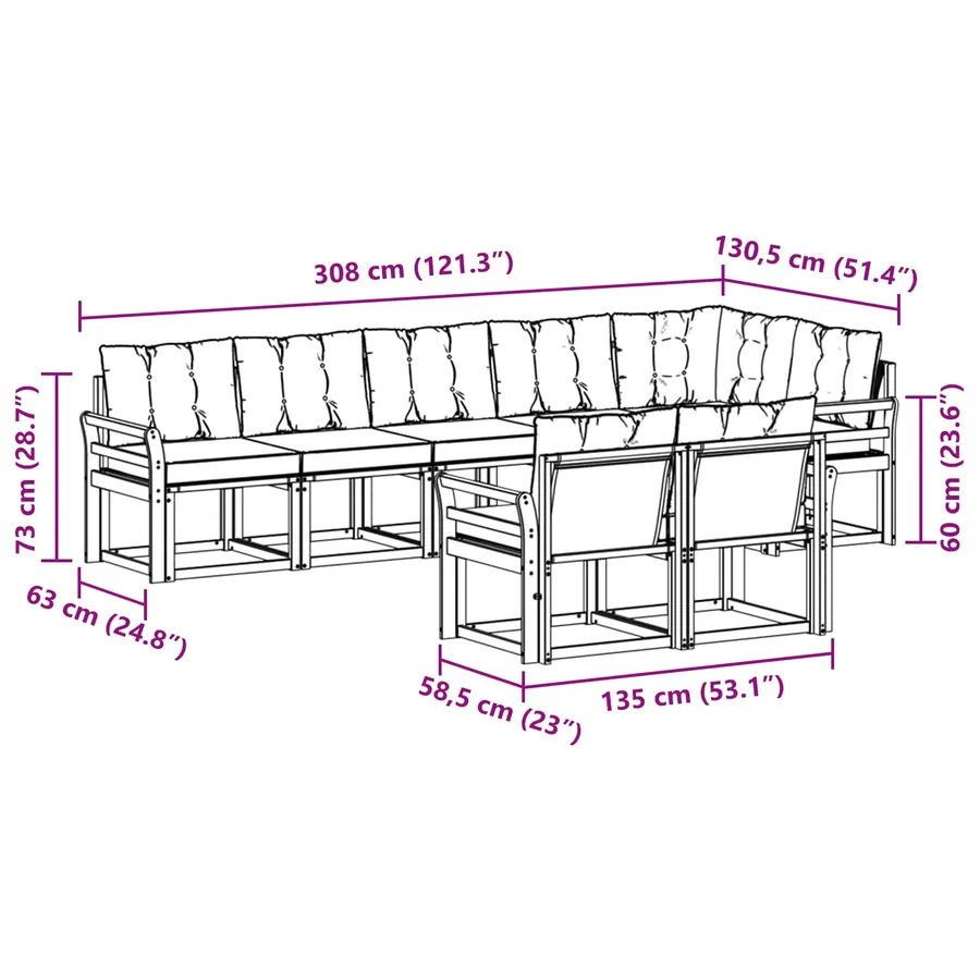 Ensemble de canapés d'extérieur 8 pcs Blanc et noir - 9