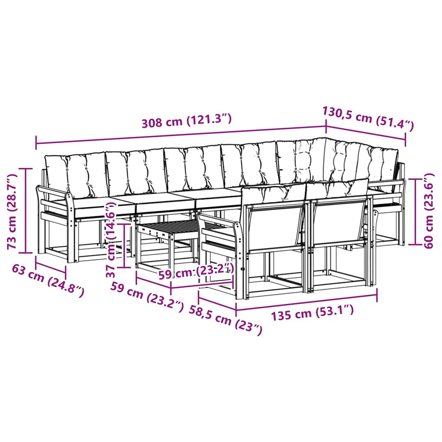 Ensemble de canapés d'extérieur 9 pcs Blanc et noir - 8