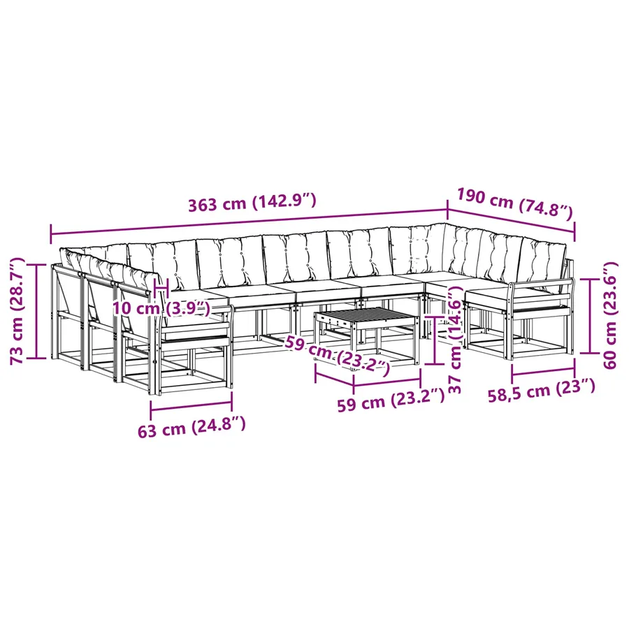 Ensemble de canapés d'extérieur 11 pcs Blanc et crème - 8