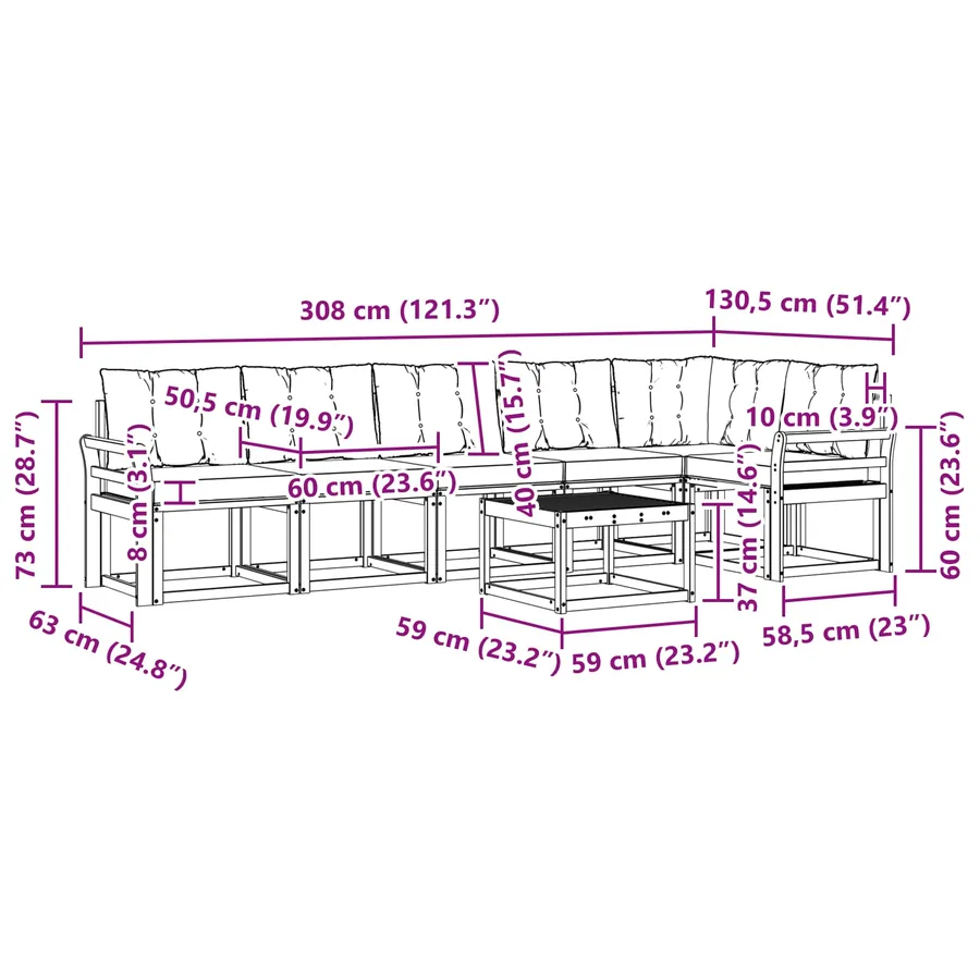 Ensemble de canapés d'extérieur 7 pcs Blanc et Beige - 10