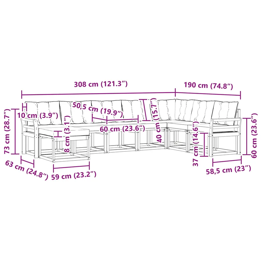 Ensemble de canapés d'extérieur 8 pcs Blanc et Beige - 10
