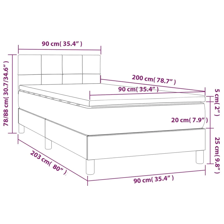 Sommier à lattes de lit avec matelas Gris clair 90x200 cm Tissu - 7