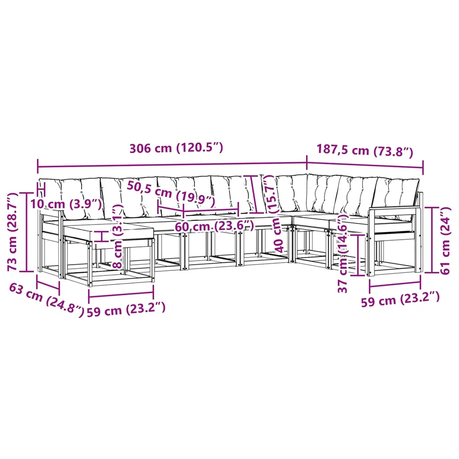 Ensemble de canapés d'extérieur 8 pcs Blanc et Beige - 10