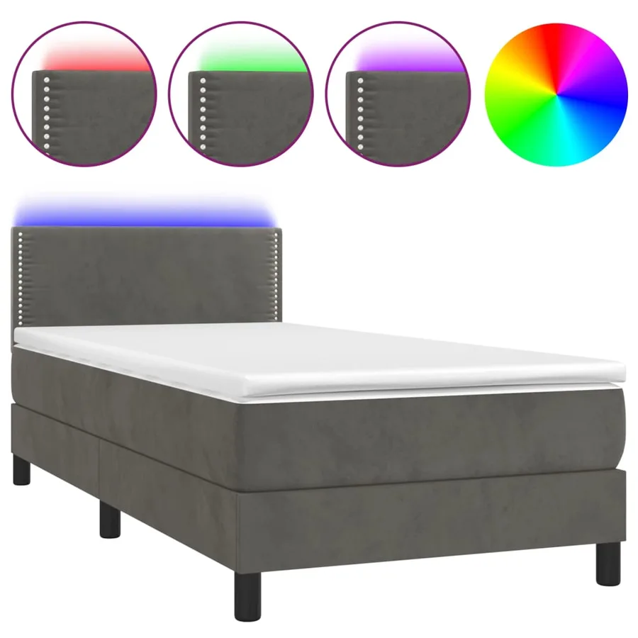 Sommier à lattes de lit avec matelas et LED Gris foncé 90x200cm - 2