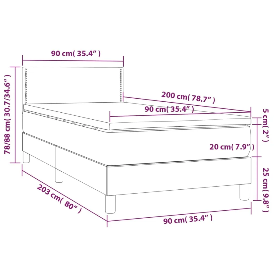 Sommier à lattes de lit avec matelas et LED Gris foncé 90x200cm - 8