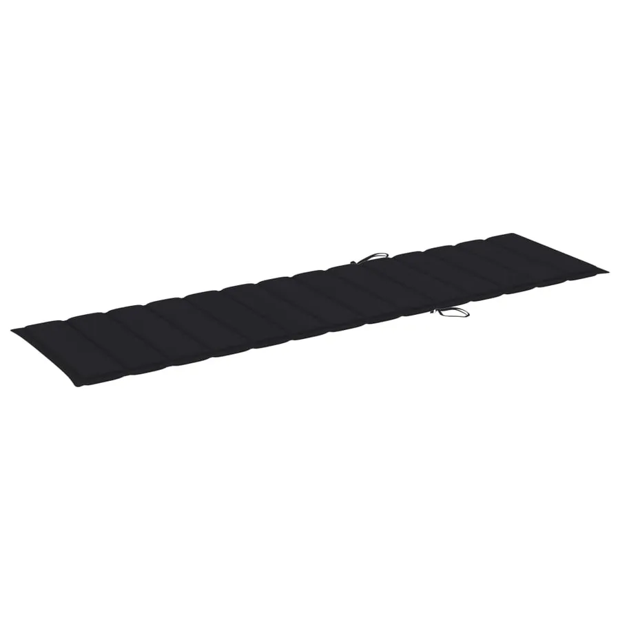 Chaise longue avec coussin noir Bois de teck solide - 11