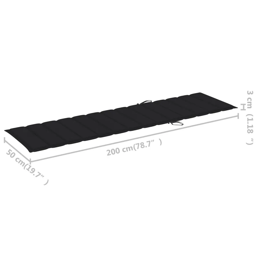 Chaise longue avec coussin noir Bois de teck solide - 16