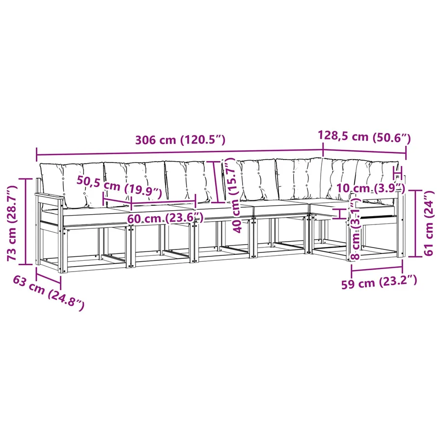 Ensemble de canapés d'extérieur 6 pcs Blanc et noir - 9