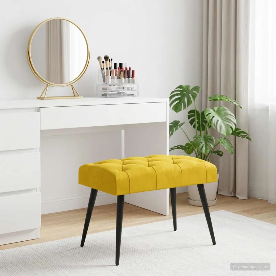 Banc avec capitonnage bouton Jaune 60 x 40 x 45 cm Velours