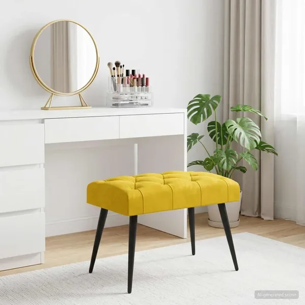Banc avec capitonnage bouton Jaune 60 x 40 x 45 cm Velours