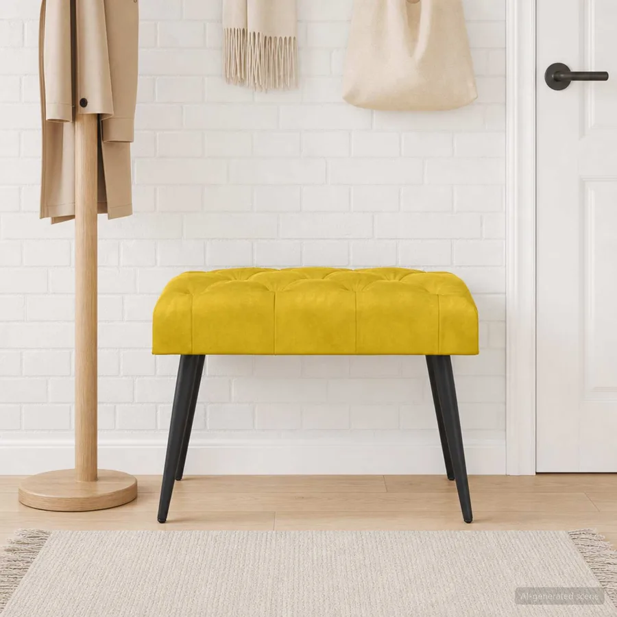 Banc avec capitonnage bouton Jaune 60 x 40 x 45 cm Velours - 3