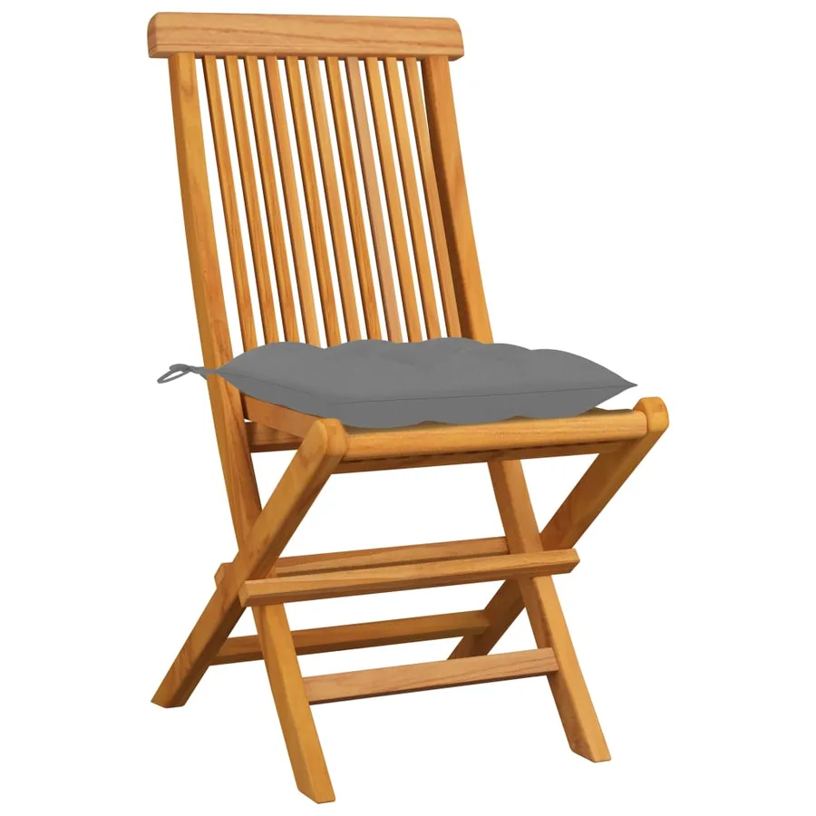 Chaises de jardin et coussins gris lot de 8 Bois de teck massif - 3