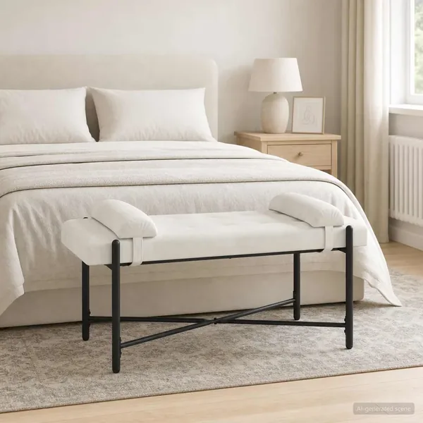Banc capitonné à boutons avec coussins Crème 110 x 40 x 46 cm